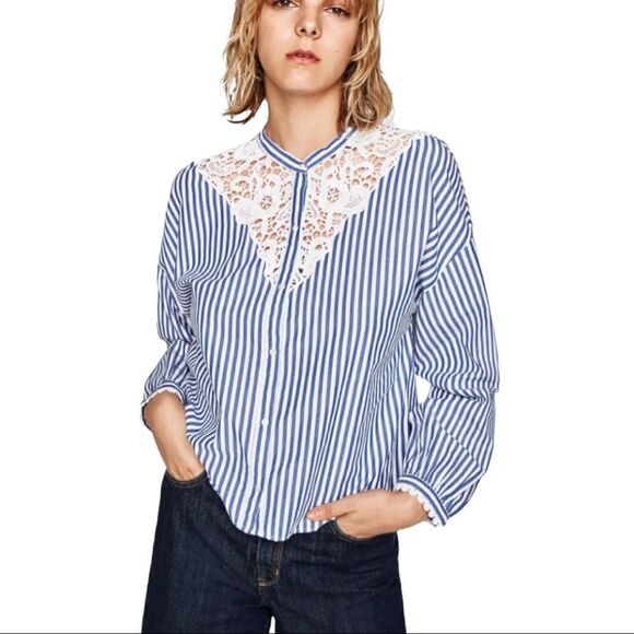 Zara Trafaluc Collection Stripes and Lace 100% Cotton - Picture 1 of 8